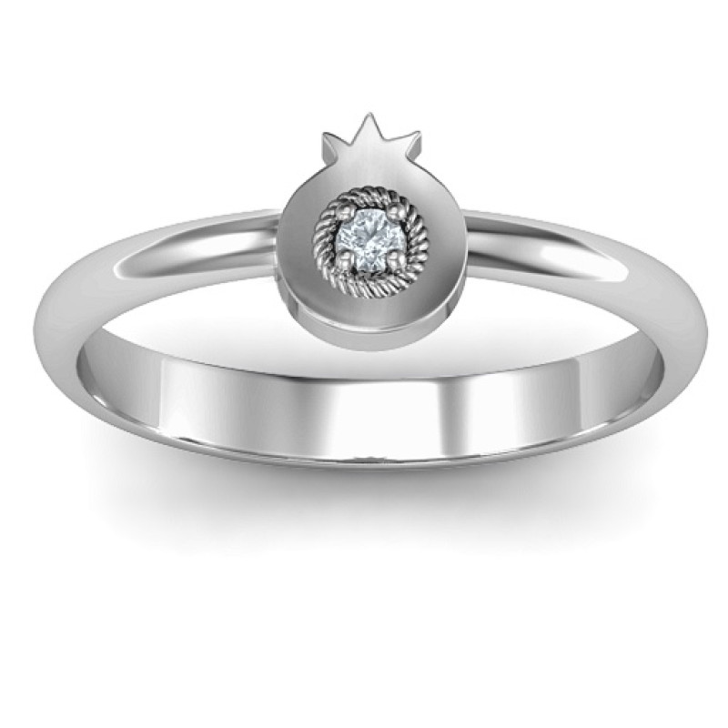 Pomegranate Ring with Chai Symbol Pomegranate Ring with Chai symbol and round stone