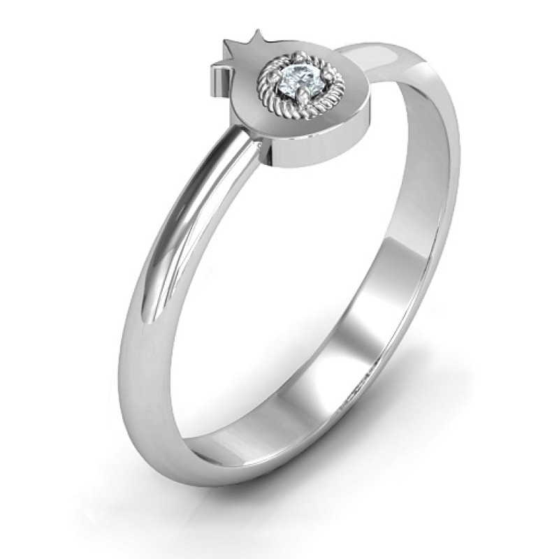 Pomegranate Ring with Chai Symbol Pomegranate Ring with Chai symbol and round stone