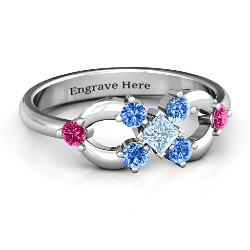 Princess Centre Infinity Ring with square centre stone and surrounding round stones