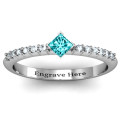 Princess centre stone ring with twin accent rows, gallery view