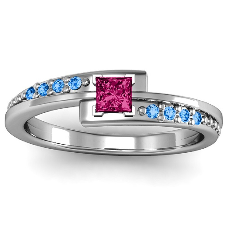 Princess cut ring with accent stones product view
