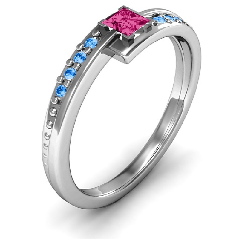 Princess cut ring with accent stones product view