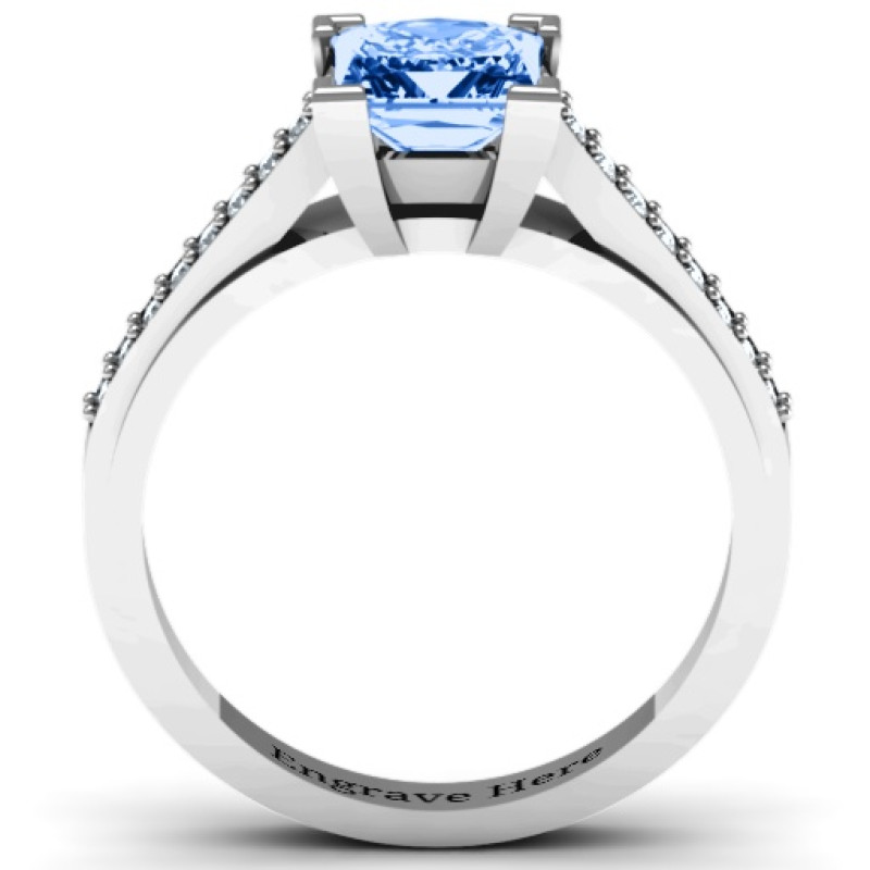 Princess Cut Ring with Channel Set Accents Princess-cut zirconia ring with channel-set accent stones