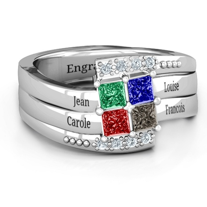 Quad Princess Stone Ring with Accents Quad princess stone ring with accent stones
