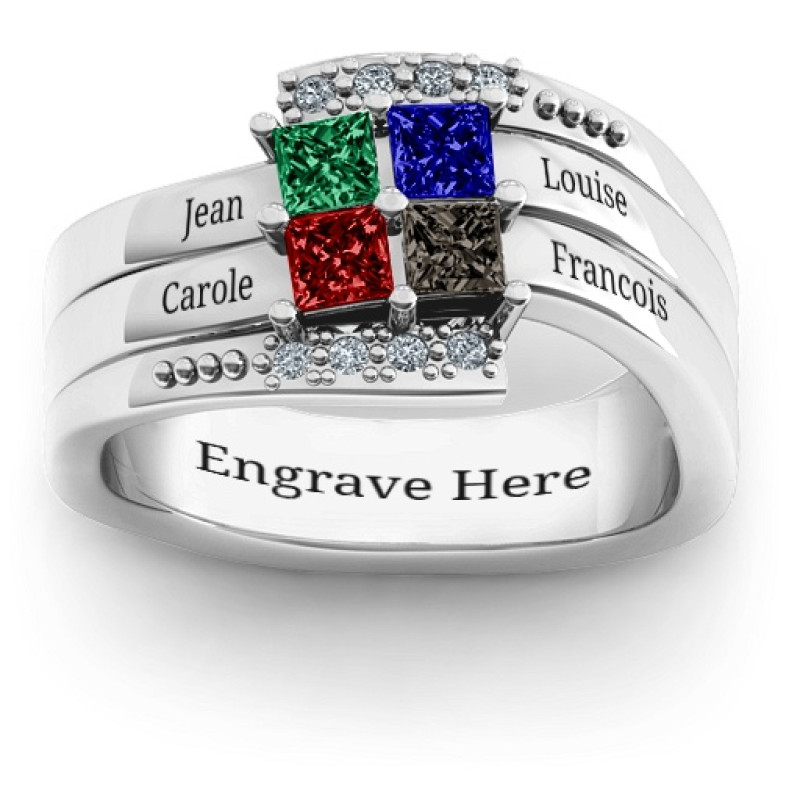 Quad Princess Stone Ring with Accents Quad princess stone ring with accent stones