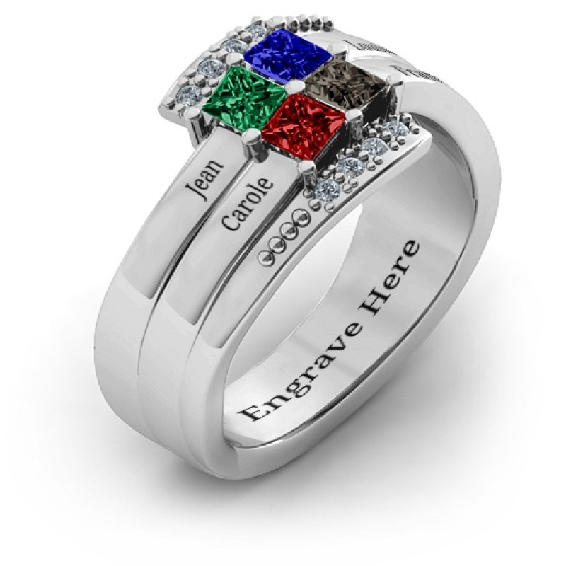 Quad Princess Stone Ring with Accents Quad princess stone ring with accent stones