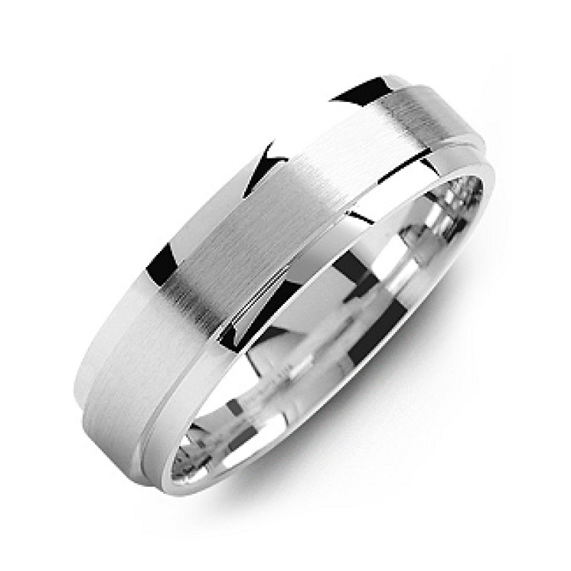 Raised brush centre men's ring with flat polished edges