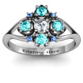 Custom Beehive Bloom Round Stone Ring Round Stone Beehive Bloom Ring with accent stones