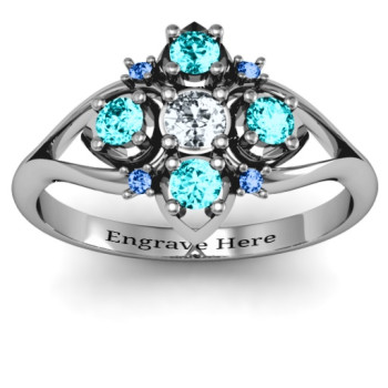 Round Stone Beehive Bloom Ring with Acccents