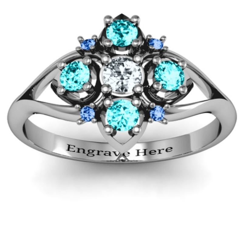 Custom Beehive Bloom Round Stone Ring Round Stone Beehive Bloom Ring with accent stones