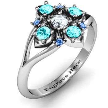 Round Stone Beehive Bloom Ring with Acccents Round Stone Beehive Bloom Ring with Acccents
