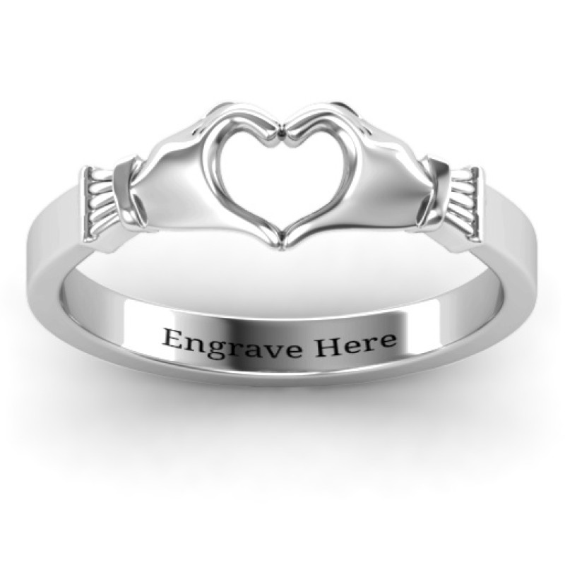 Sculpted Hand Heart Ring Detail Sculpted hand heart ring detail view