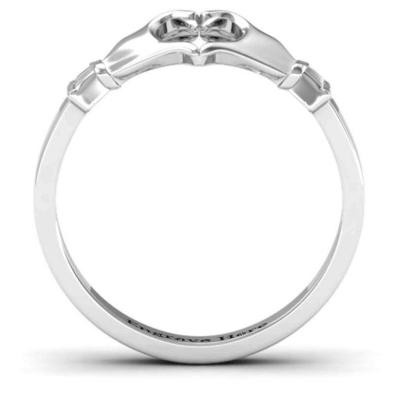 Sculpted Hand Heart Ring Side View Sculpted hand heart ring side view