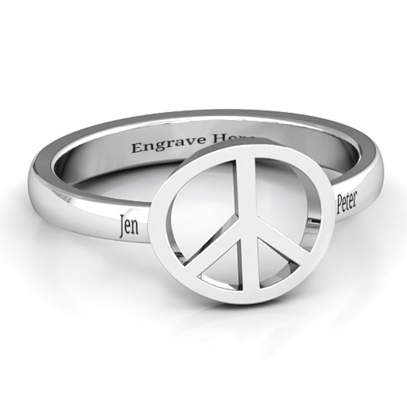 Shanti Peace Ring with peace symbol within a circle