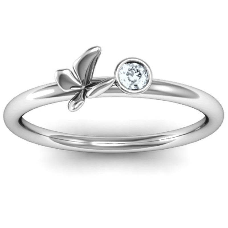 Soaring Butterfly Ring with Round Stone Soaring butterfly ring with a round stone