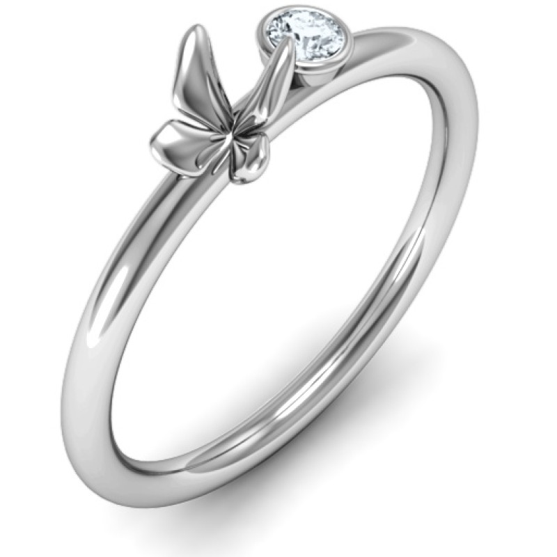 Soaring Butterfly Ring with Round Stone Soaring butterfly ring with a round stone