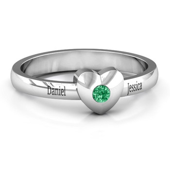 Solid Heart with Single Gemstone Ring