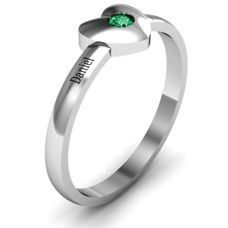 Solid Heart Single Gemstone Ring - Product View Solid heart ring with a single round gemstone, product view