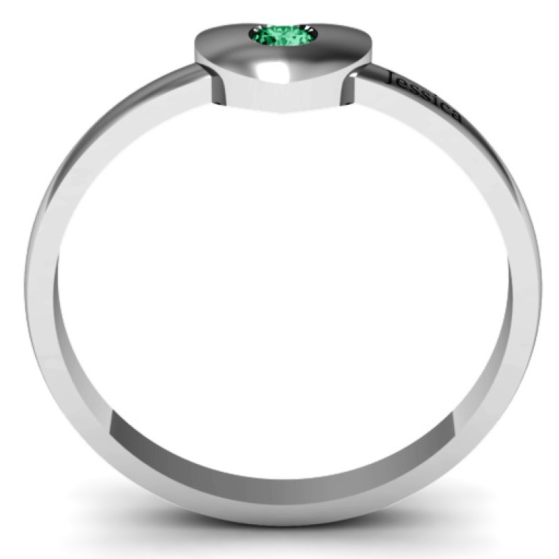 Solid Heart Single Gemstone Ring - Product View Solid heart ring with a single round gemstone, product view