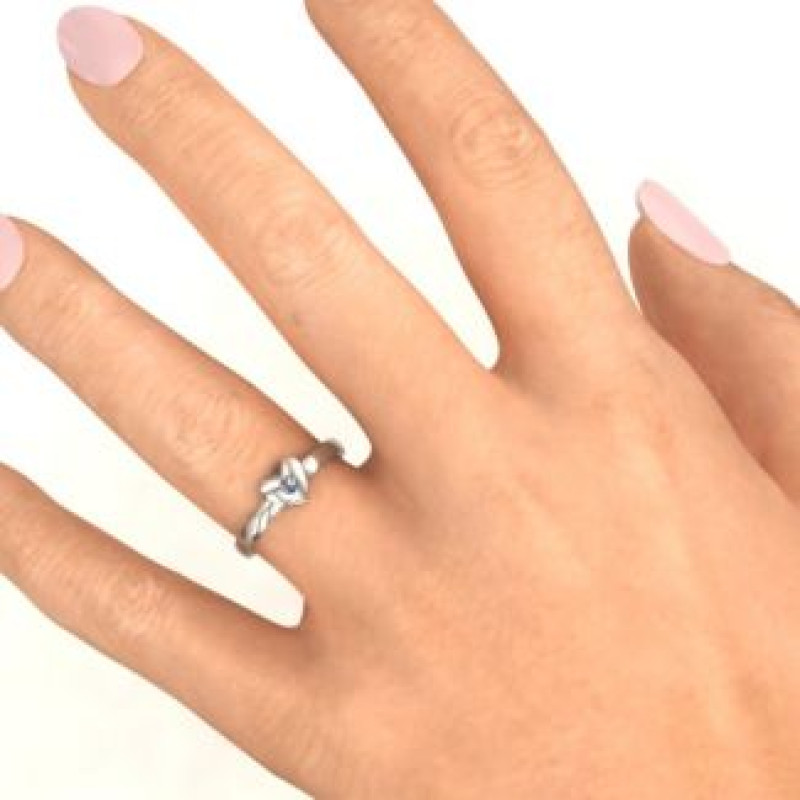 Solid Heart Single Gemstone Ring - Product View Solid heart ring with a single round gemstone, product view