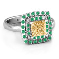 Splendid Double Halo Princess Ring with a princess-cut centre stone and double halo accents
