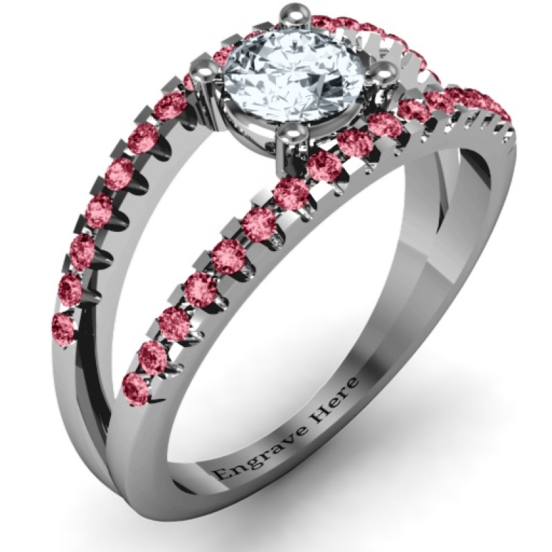 Split shank circle ring with twin accent rows