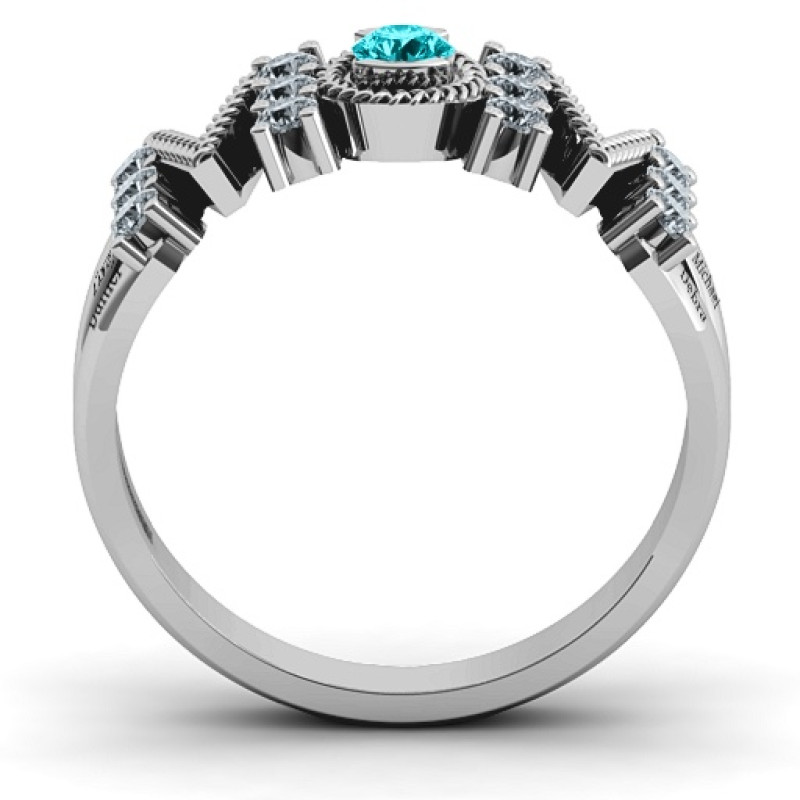 Detail view of the Split Shank Stone Filled MOM Ring