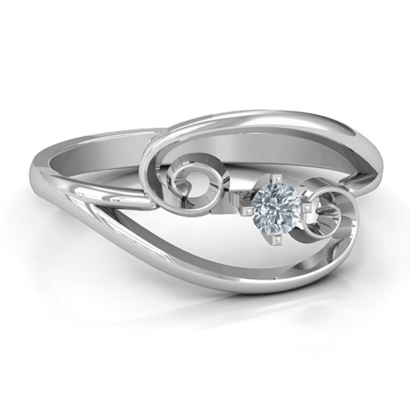 Split Shank Swirl Ring Split shank swirl ring with a round centre stone in a four-prong setting