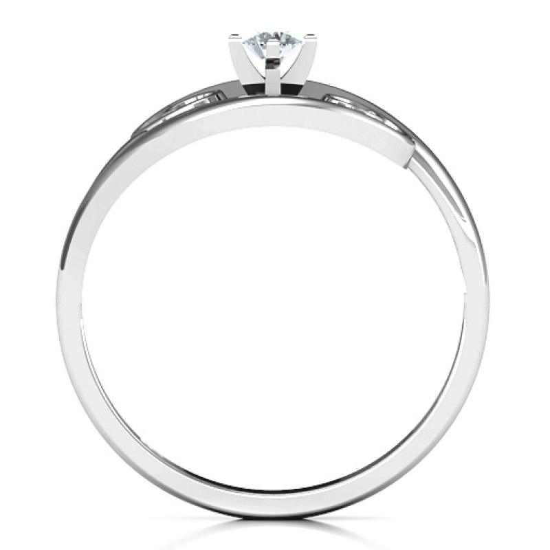 Split Shank Swirl Ring Split shank swirl ring with a round centre stone in a four-prong setting