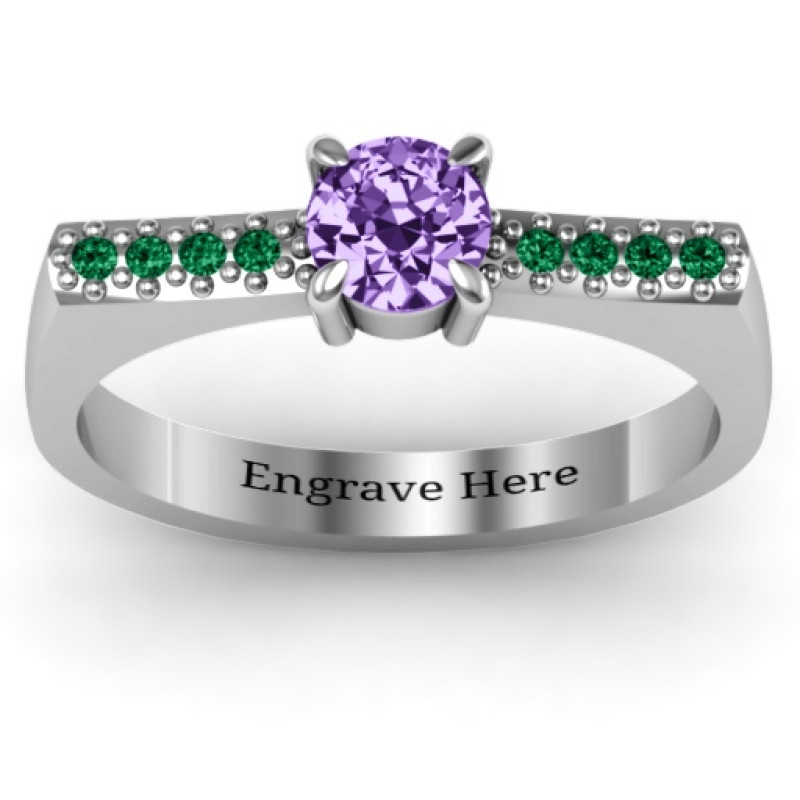 Square Shoulder Ring Square Shoulder Ring with round centre stone and stone-set shoulders