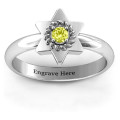 Star of David ring with round centre stone and roping detail