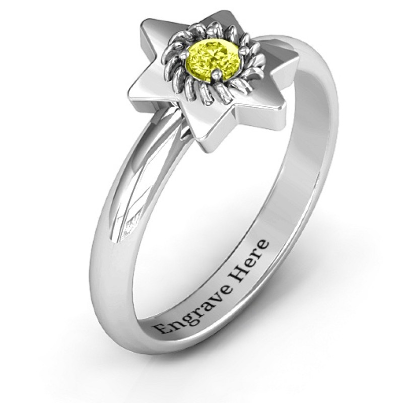 Star of David ring with round centre stone and roping detail