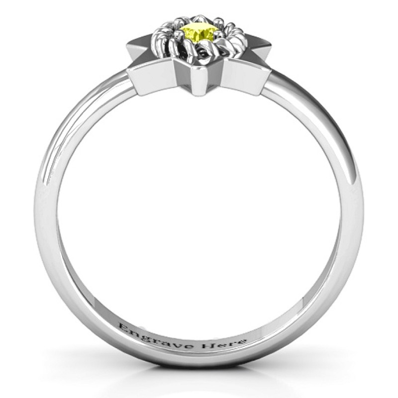 Star of David ring with round centre stone and roping detail