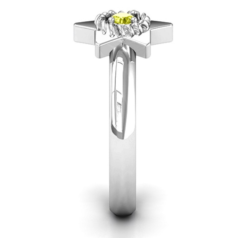Star of David ring with round centre stone and roping detail