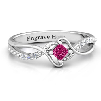 Sterling Silver Espiral Princess cut Ring with Accents