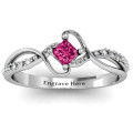 Princess-cut gemstone ring with six round accent stones