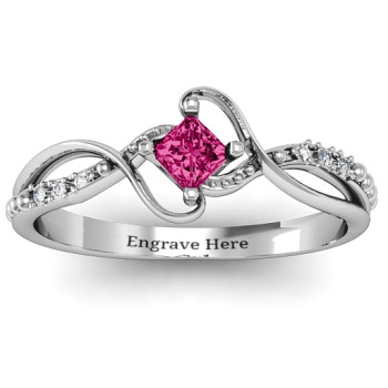Sterling Silver Espiral Princess cut Ring with Accents