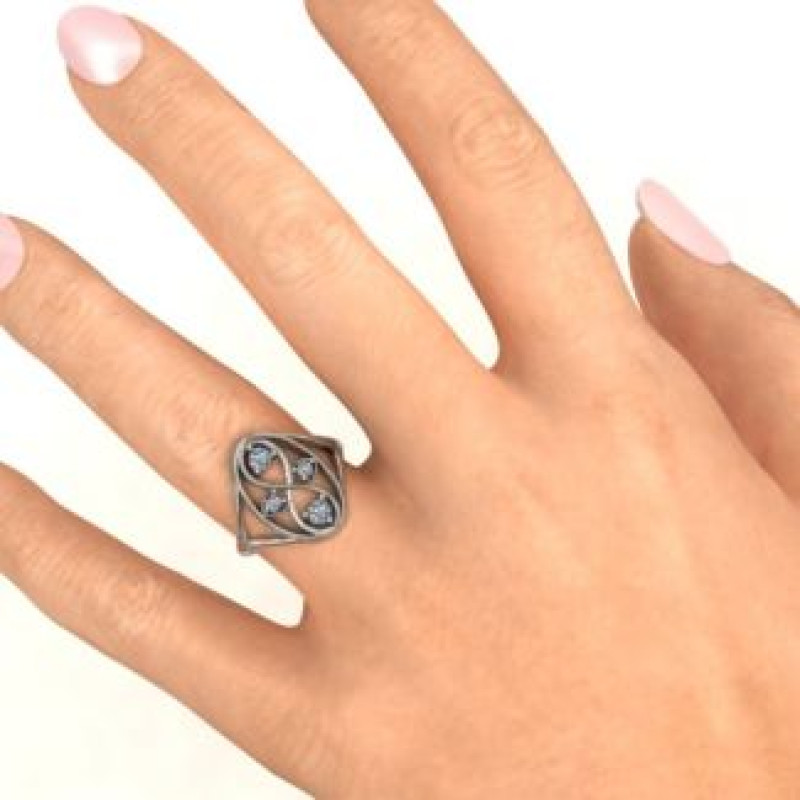 Sterling Silver Forever Love Ring Forever Love Ring with hearts inside an open oval frame