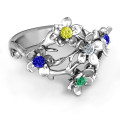Garden Party Ring with ivy detail, five flowers and five round stones