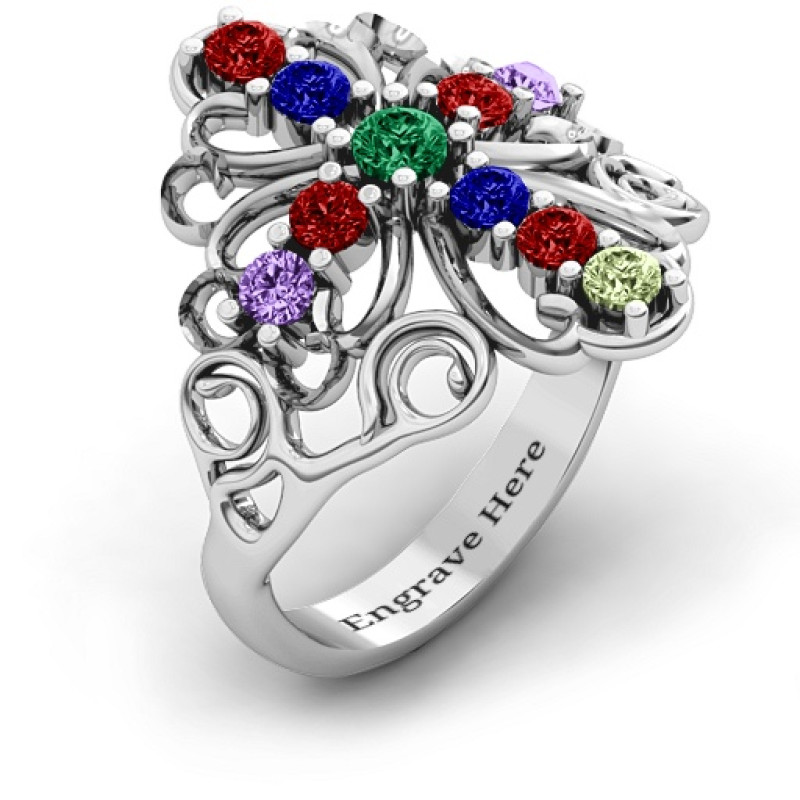Spirituality cross ring with elongated flower design