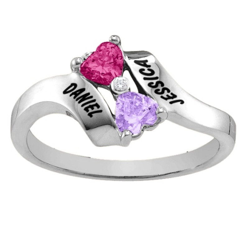 Rhapsody Kissing Hearts Ring with two heart-shaped stones and diamond accent
