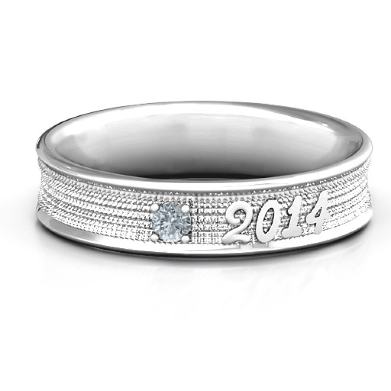 Personalised 2014 Textured Graduation Ring Personalised textured 2014 graduation ring with a round centre stone