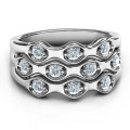 3 Tier Wave Family Birthstone Ring Three-tier wave ring with round stone settings