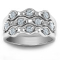 3 Tier Wave Ring - Product View Three-tier wave ring with round stone settings