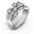 3 Tier Wave Ring - Product View Three-tier wave ring with round stone settings