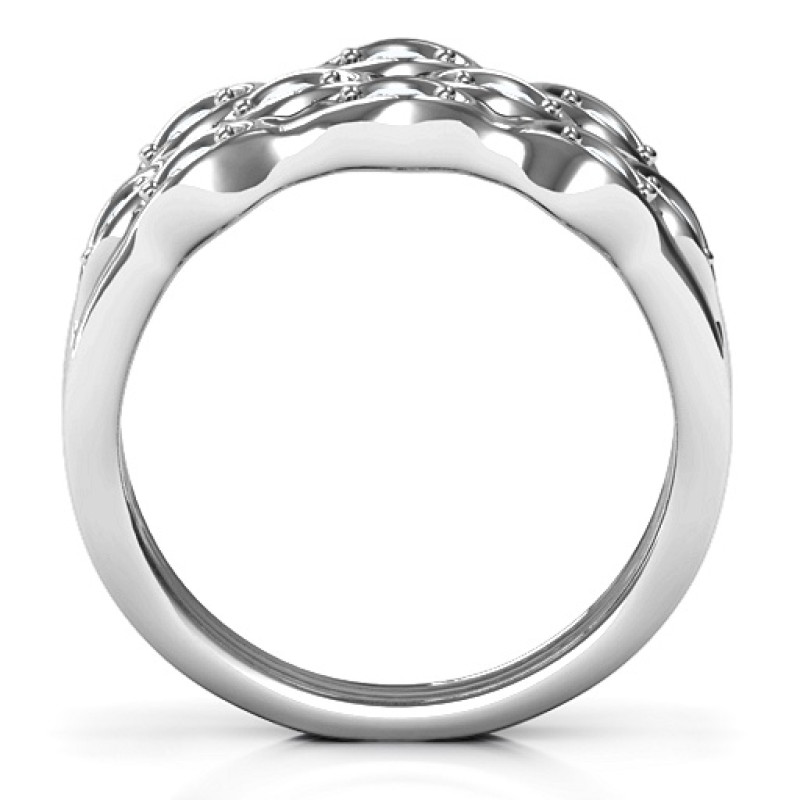 3 Tier Wave Ring - Product View Three-tier wave ring with round stone settings