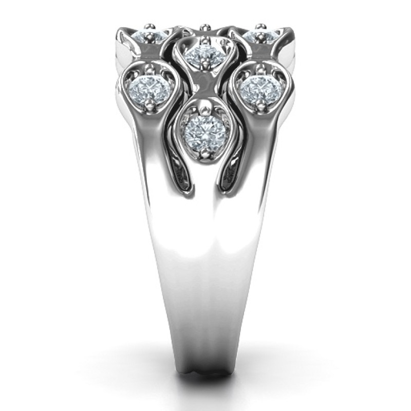 3 Tier Wave Ring - Product View Three-tier wave ring with round stone settings
