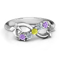 Sterling silver five-stone infinity ring with soaring butterflies