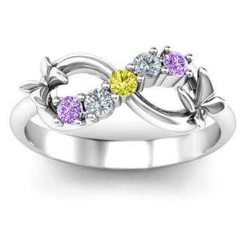 Sterling Silver 5 Stone Infinity with Soaring Butterflies Sterling Silver 5 Stone Infinity with Soaring Butterflies