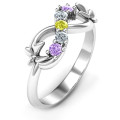 Sterling silver five-stone infinity ring with soaring butterflies